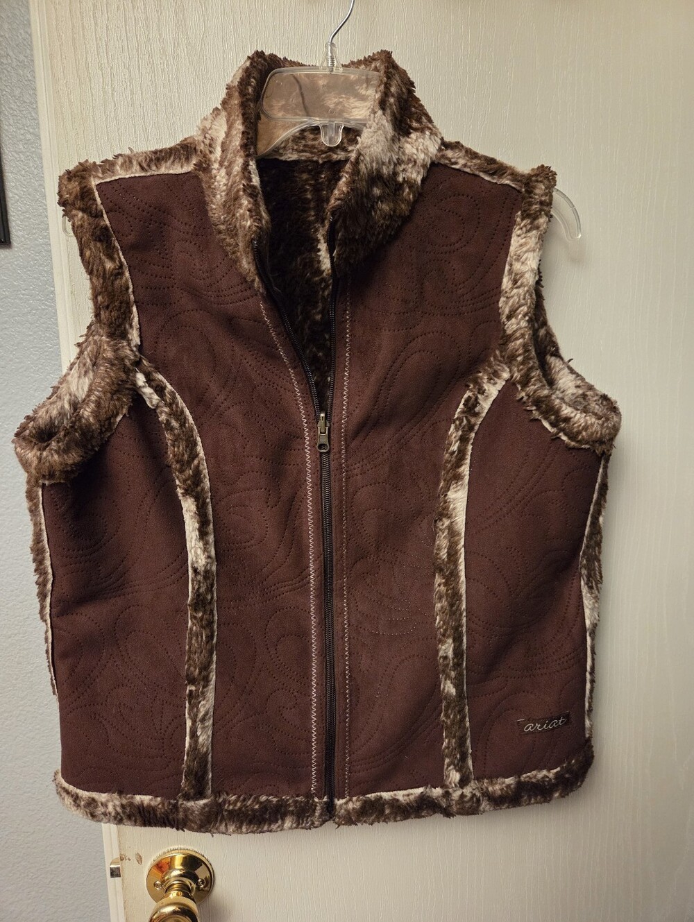 Ariat Chestnut Quilted Vest with Faux Fur Trim